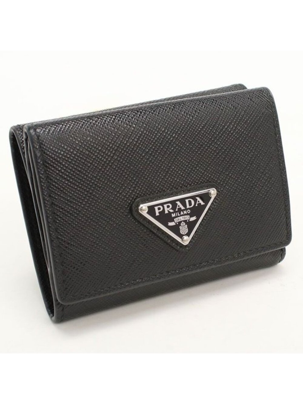 Prada Saffiano Triangle Trifold Wallet Leather